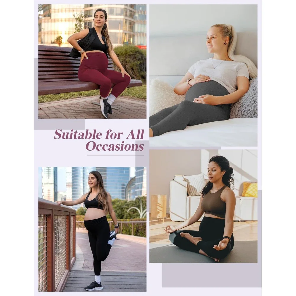 Siimcuzy Black 4 Pack Women’s Maternity Leggings Pockets Over Belly 4PK-S